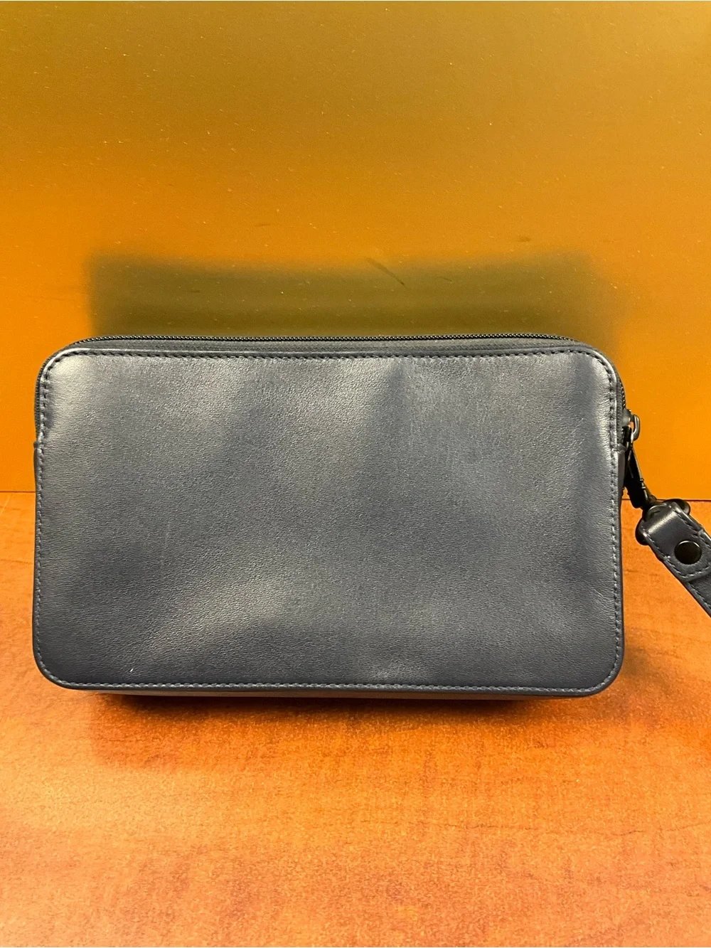 Tumi Navy Leather Toiletry Wrist Pouch